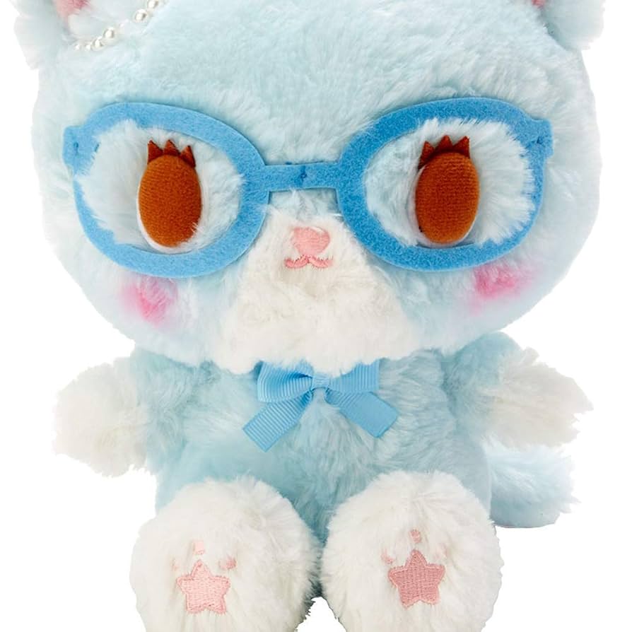 ミュークルドリーミー　すう　水色の猫　ぬいぐるみ メガネ付き　レア サンリオ ミュークルドリーミー すう 水色の猫 ぬいぐるみ メガネ付き